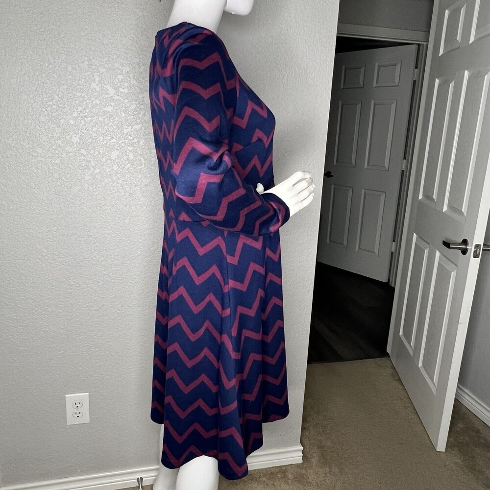 BODEN Annie Jacquard Dress Sz 10 Crew Neck Zipper Navy Ruby Ring Chevron NEW - Picture 5 of 9
